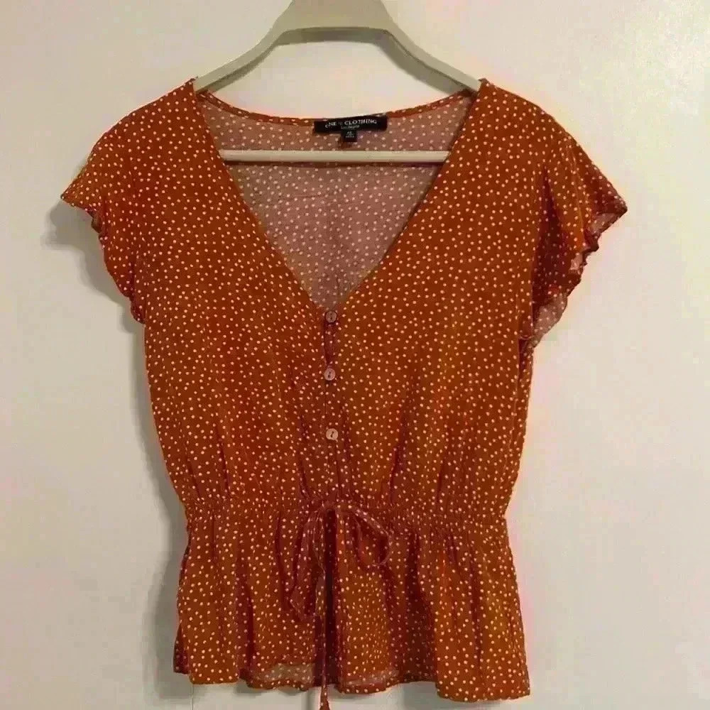 Orange polka dot fall blouse